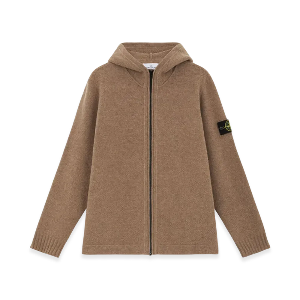 Stone Island 567A3 Lambswool Full Zipper Cardigan with Hood - 24FW "Walnut Brown"