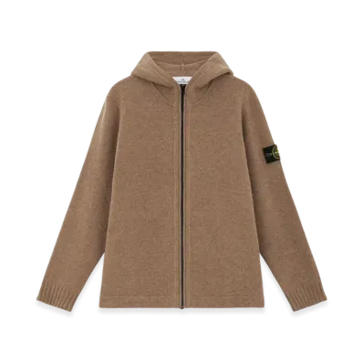 Stone Island 567A3 Lambswool Full Zipper Cardigan with Hood - 24FW "Walnut Brown"
