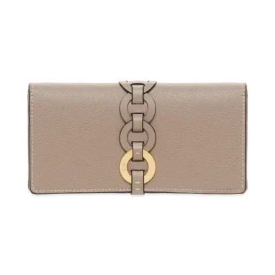 Chloe Darryl Long Wallet With Flap In Grained & Shiny Calfskin "Motty Grey"