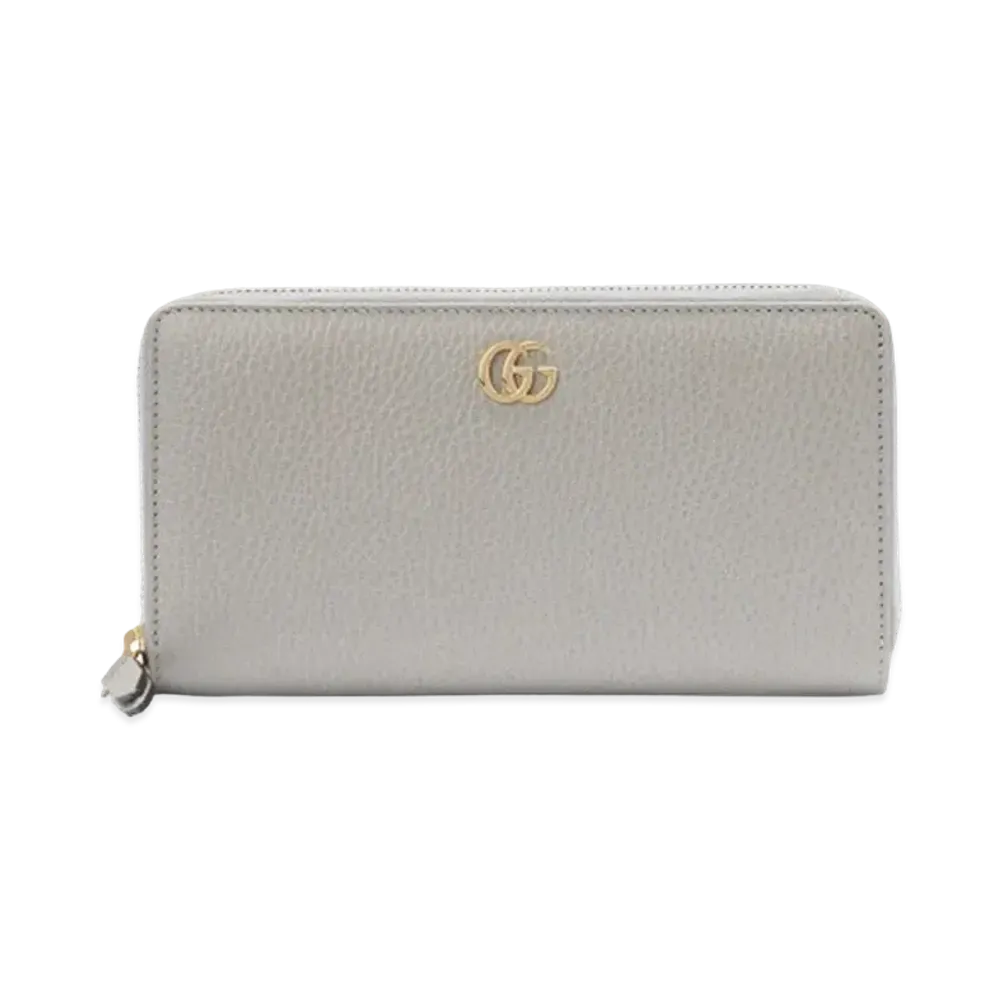 GUCCI GG Marmont Zip Around Wallet "Light Grey/Light Pink"