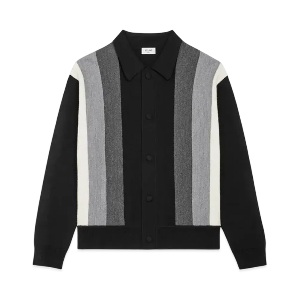 CELINE Men's Polo Cardigan in Wool "Grey"