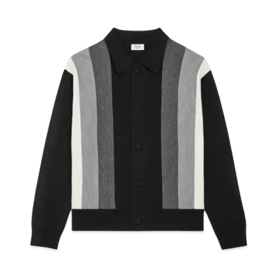 CELINE Men's Polo Cardigan in Wool "Grey"