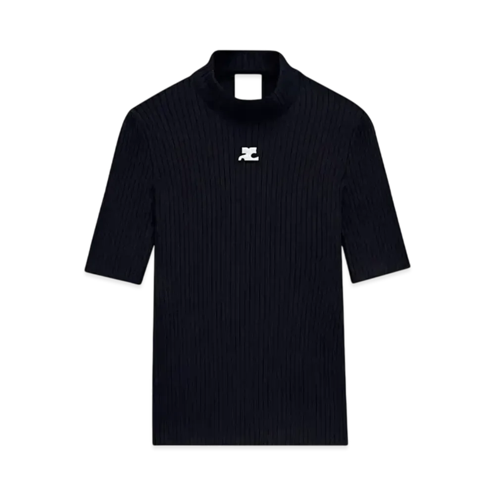 Courreges Reedition Short Sleeves Rib Knit Sweater "Navy"