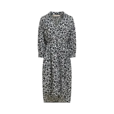Marni Women's Cotton Poplin Shirt Dress with Pop Fields Motif "Black"