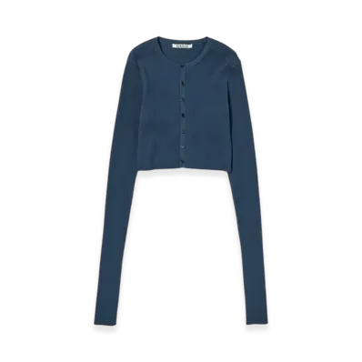 AURALEE Cotton High Gauge Rib Knit Cropped Crew Neck Cardigan "Navy"