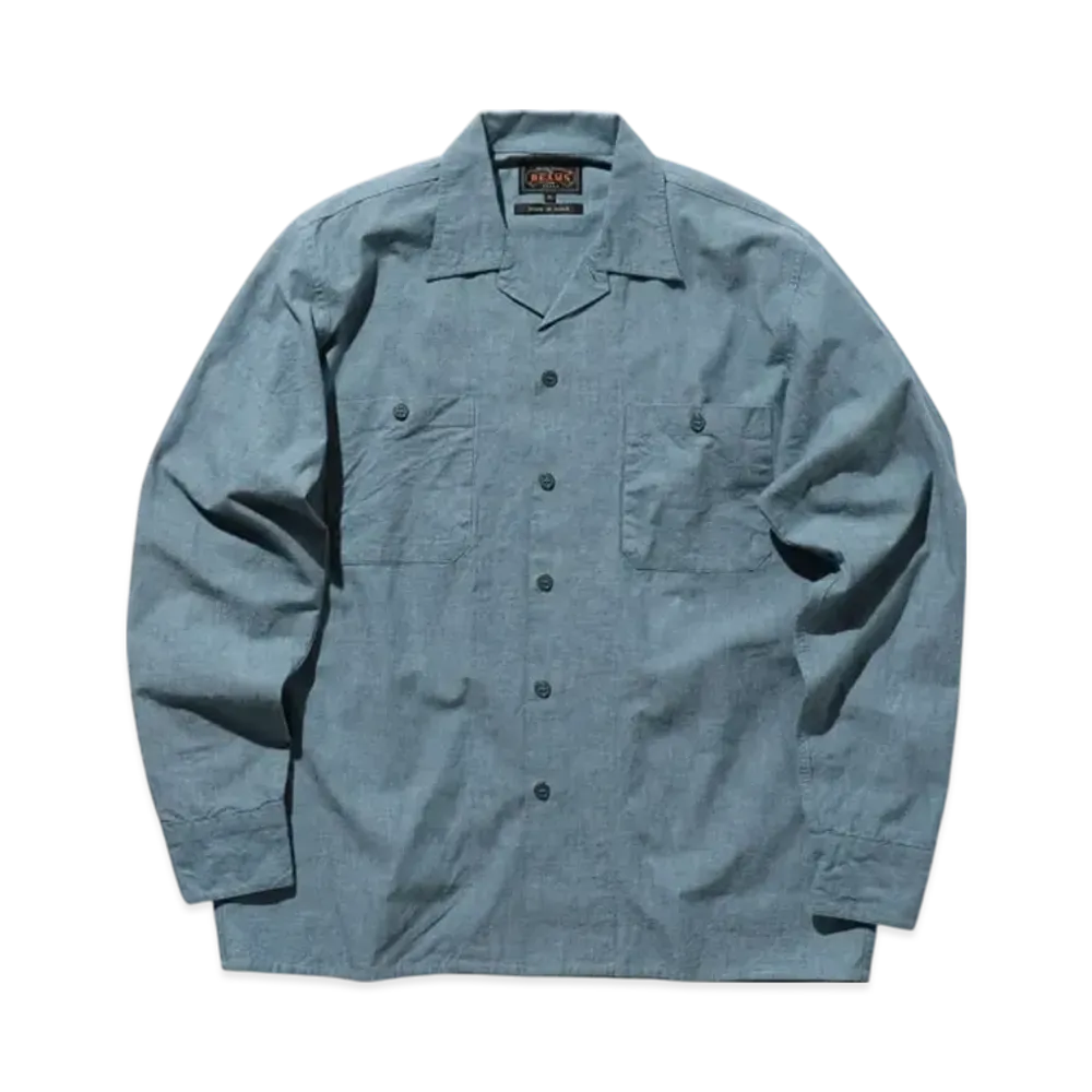 BEAMS MIL Open Collar Chambray "Sax"