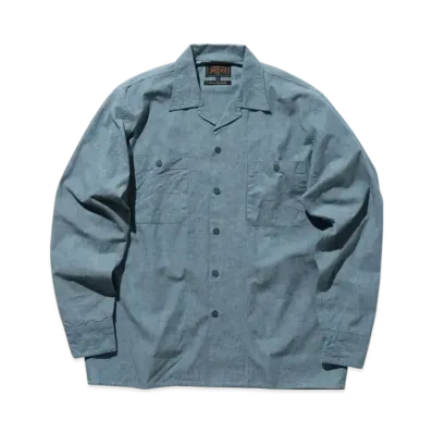 BEAMS MIL Open Collar Chambray "Sax"