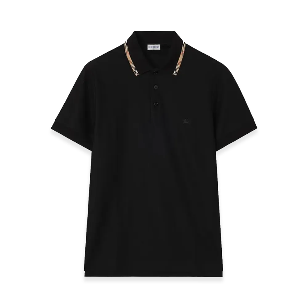 Burberry Check Trim Cotton Polo Shirt "Black"