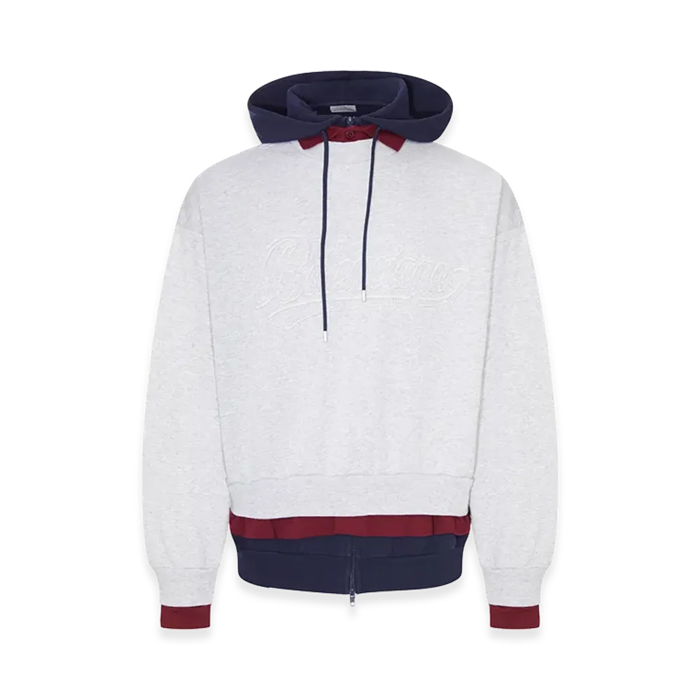 BALENCIAGA Layered Dry Molleton Hoodie With Frayed Lettering "Heather Gray"
