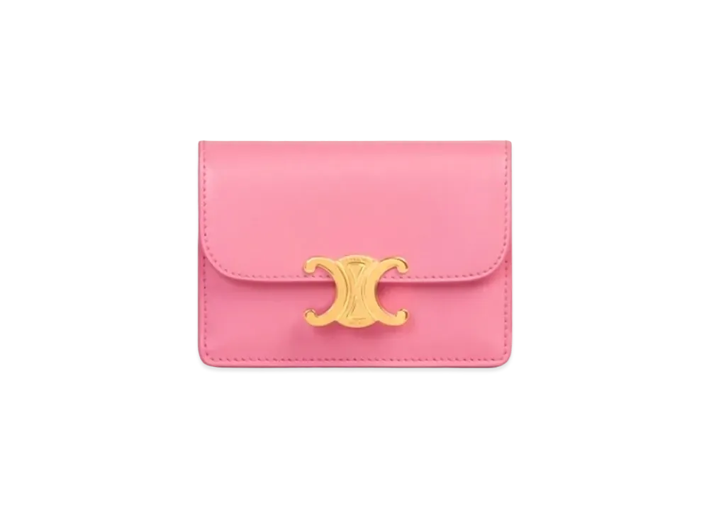 CELINE Card Holder with Flap in Shiny Calfskin "Flamingo"