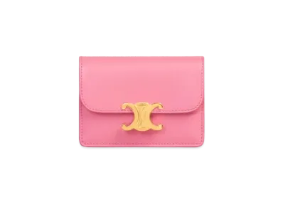 CELINE Card Holder with Flap in Shiny Calfskin "Flamingo"