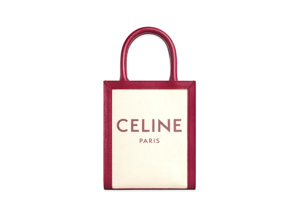 CELINE Mini Vertical Cabas Celine In Textile With Celine Print And Calfskin "Natural/Carmin"