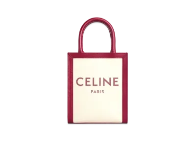 CELINE Mini Vertical Cabas Celine In Textile With Celine Print And Calfskin "Natural/Carmin"