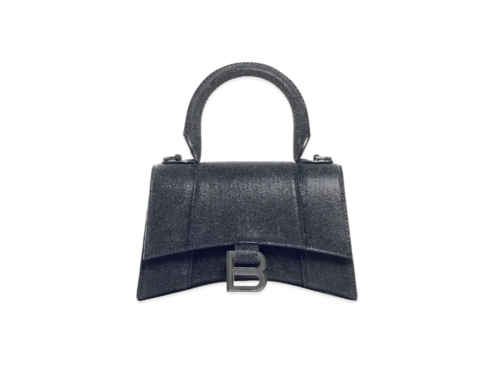 BALENCIAGA Hourglass XS Handbag In Glitter Material "Black"