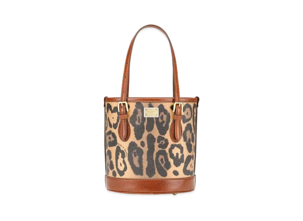 Dolce&Gabbana Bucket Bag Small Crespo Leopard Printed Logo Plate "Multicolor"