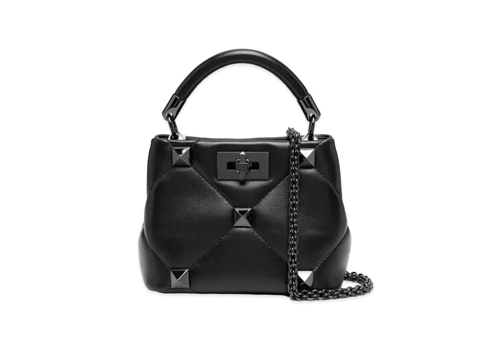 Valentino Roman Stud The Handle Bag 520 In Nappa "Black"