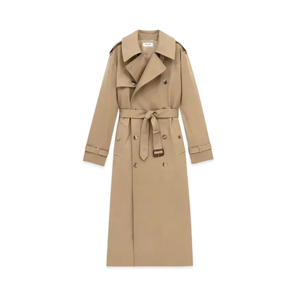 Saint Laurent Women's Trench Coat in Cotton Serge "Beige"