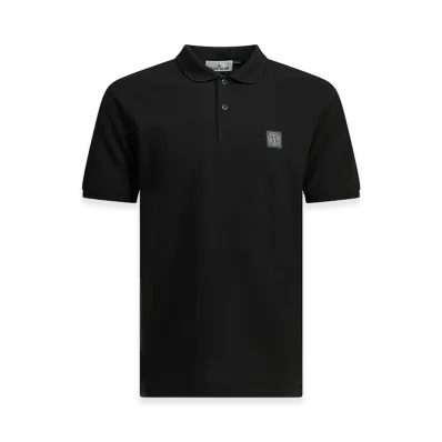 Stone Island Cotton Piqu Polo Shirt with Compass Patch "Black"