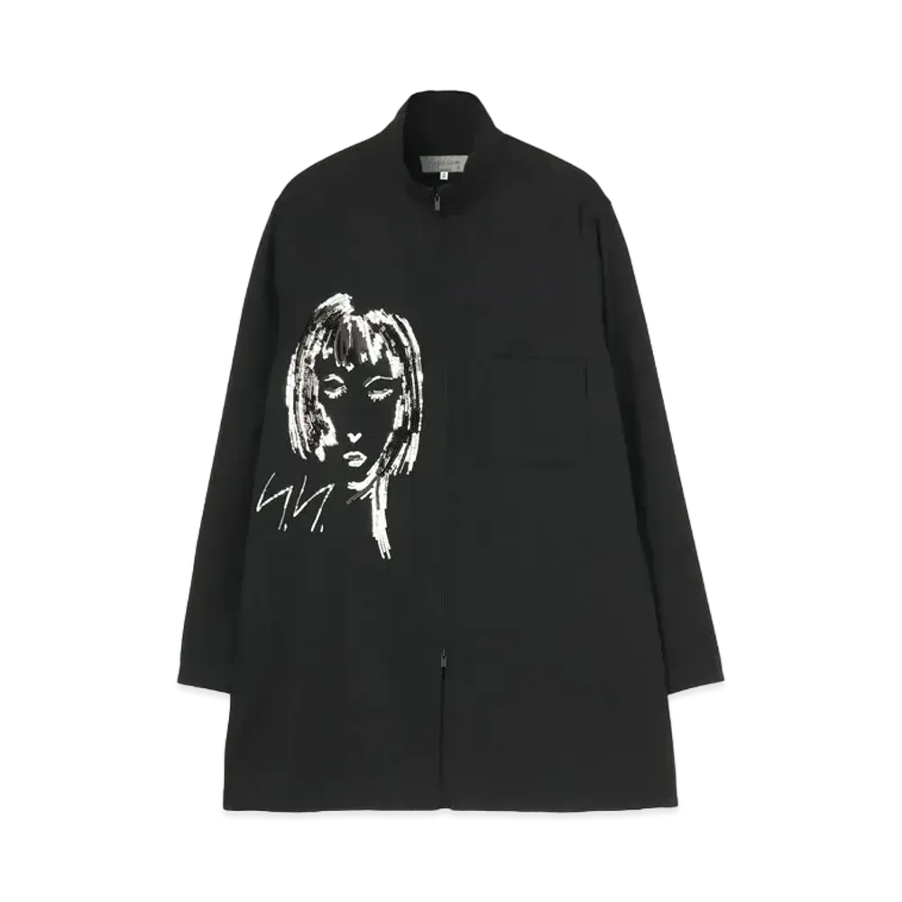 Yohji Yamamoto Pour Homme W/GABARDINE SEQUIN EMBROIDERY STAND COLLAR FRONT FASTENER BLOUSE "Black"