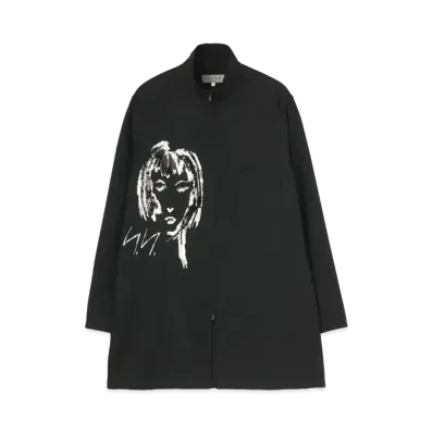 Yohji Yamamoto Pour Homme W/GABARDINE SEQUIN EMBROIDERY STAND COLLAR FRONT FASTENER BLOUSE "Black"