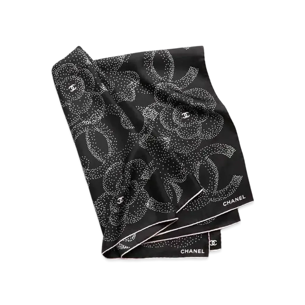 CHANEL Square Scarf Silk Twill "Black/Pink"