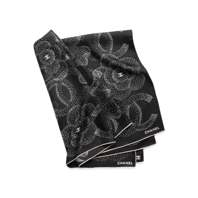 CHANEL Square Scarf Silk Twill "Black/Pink"