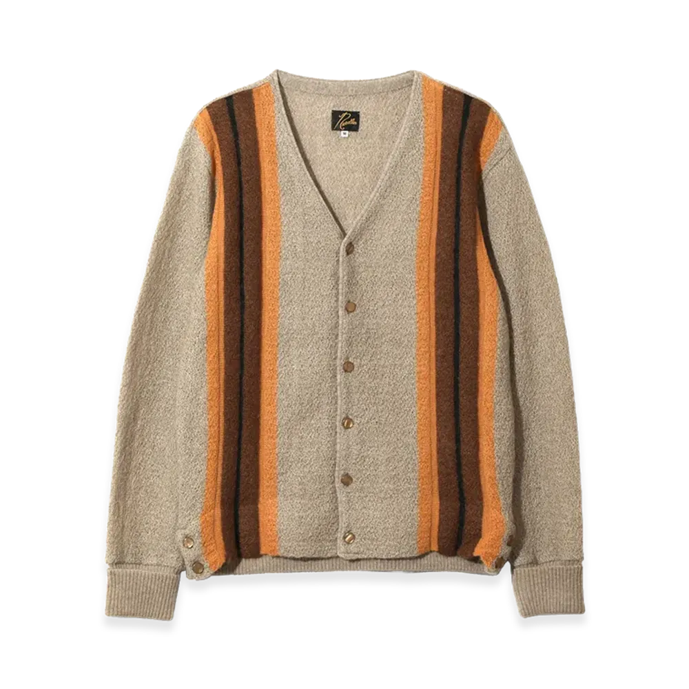 NEEDLES Knit Cardigan Crepe Weave Stripe "Taupe"