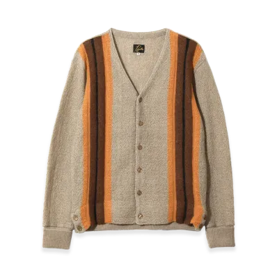NEEDLES Knit Cardigan Crepe Weave Stripe "Taupe"
