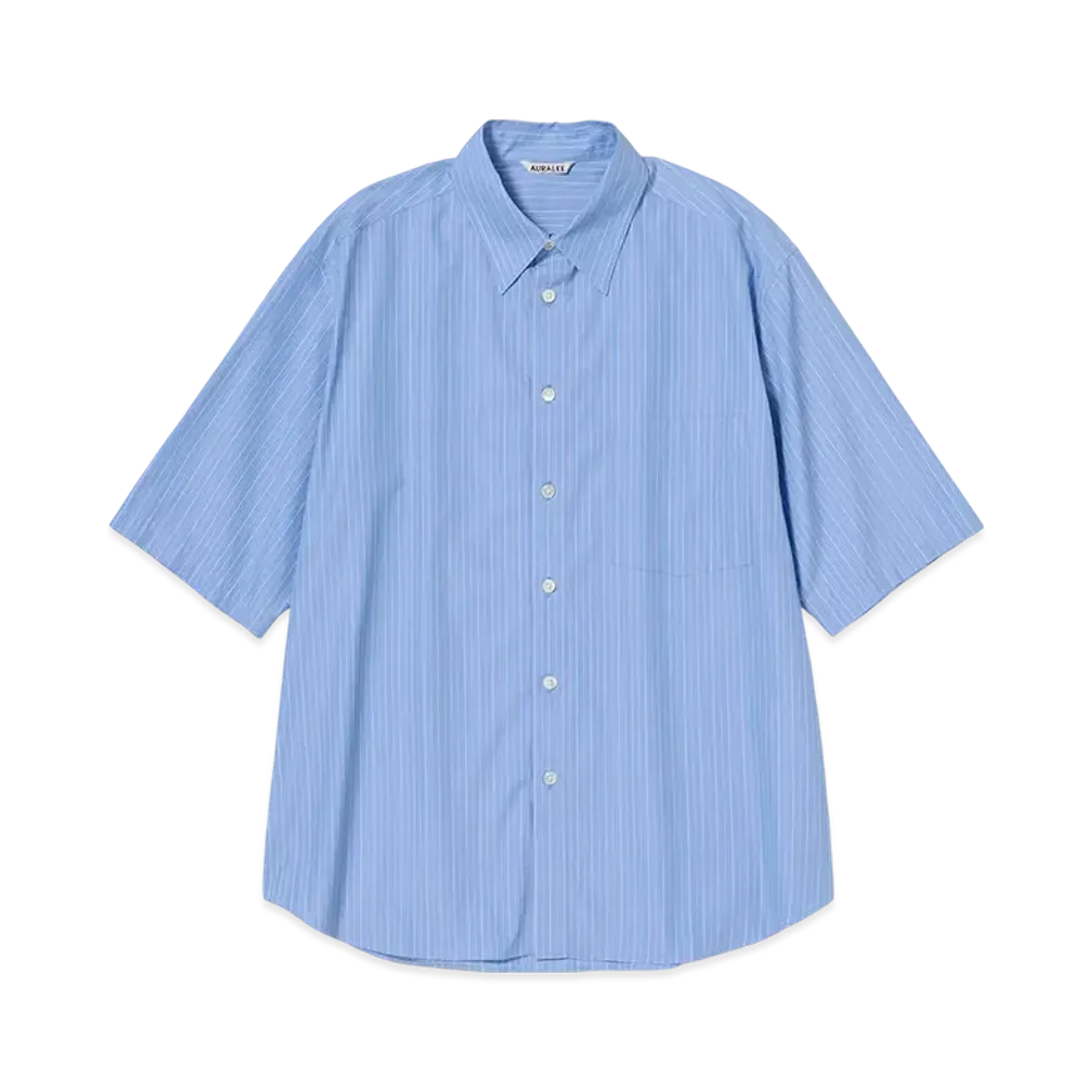 AURALEE Suvin High Count Cloth Stripe Half Sleeved Shirt "Blue Stripe"