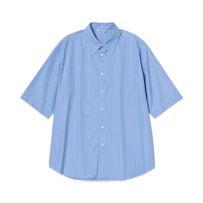 AURALEE Suvin High Count Cloth Stripe Half Sleeved Shirt "Blue Stripe"