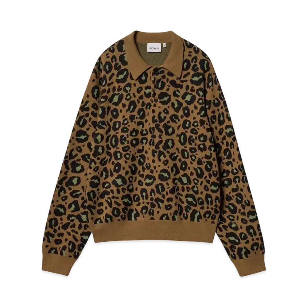 Carhartt WIP L/S Arlo Polo "Camo Leo Jacquard,Tamarind/Black"