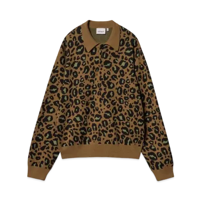 Carhartt WIP L/S Arlo Polo "Camo Leo Jacquard,Tamarind/Black"
