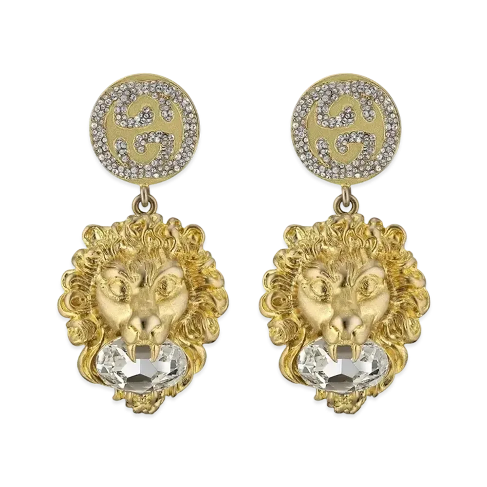 GUCCI Interlocking G Lion Head Earrings