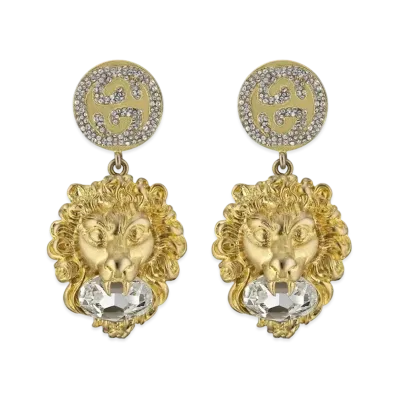 GUCCI Interlocking G Lion Head Earrings