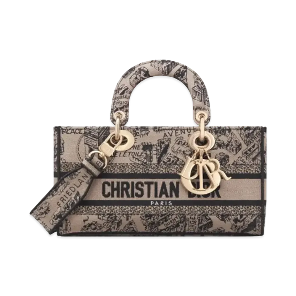 Dior Medium Lady D-Joy Bag Plan de Paris Embroidery "Beige/Black"