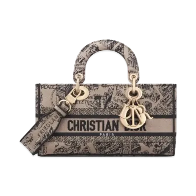 Dior Medium Lady D-Joy Bag Plan de Paris Embroidery "Beige/Black"