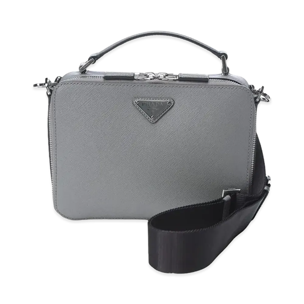 PRADA 2Way Brique Saffiano Leather Shoulder Bag "Gray"