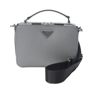 PRADA 2Way Brique Saffiano Leather Shoulder Bag "Gray"