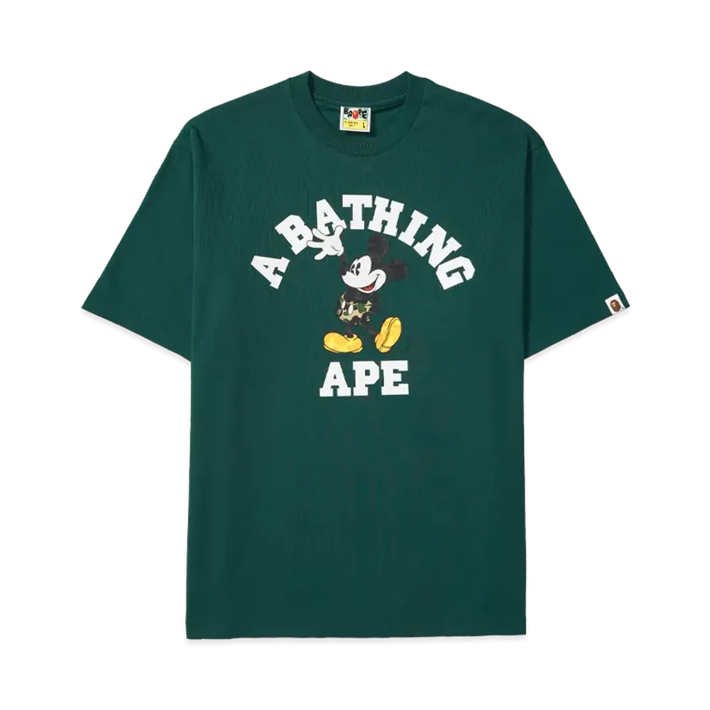 A BATHING APE x Disney Mickey Mouse College Relaxed Fit Tee "Green"