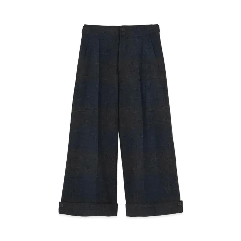 Yohji Yamamoto GLEN CHECK CENTER PRESS PANTS "Dark Grey"
