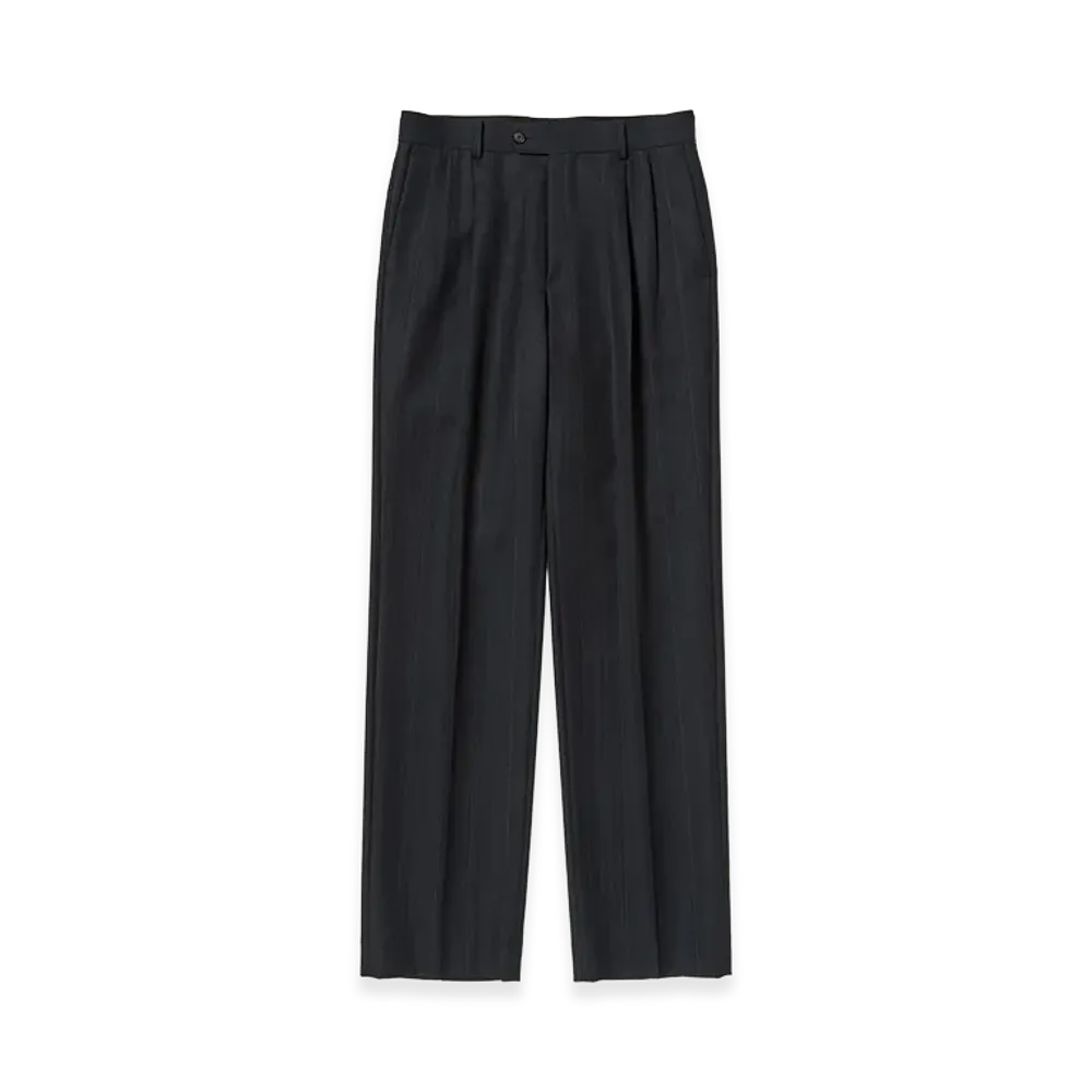 AURALEE Bluefaced Wool Two-Tuck Slacks "Charcoal Navy Stripe"