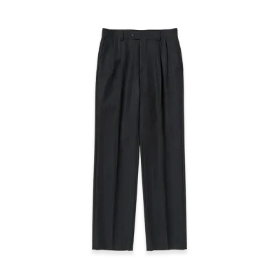 AURALEE Bluefaced Wool Two-Tuck Slacks "Charcoal Navy Stripe"