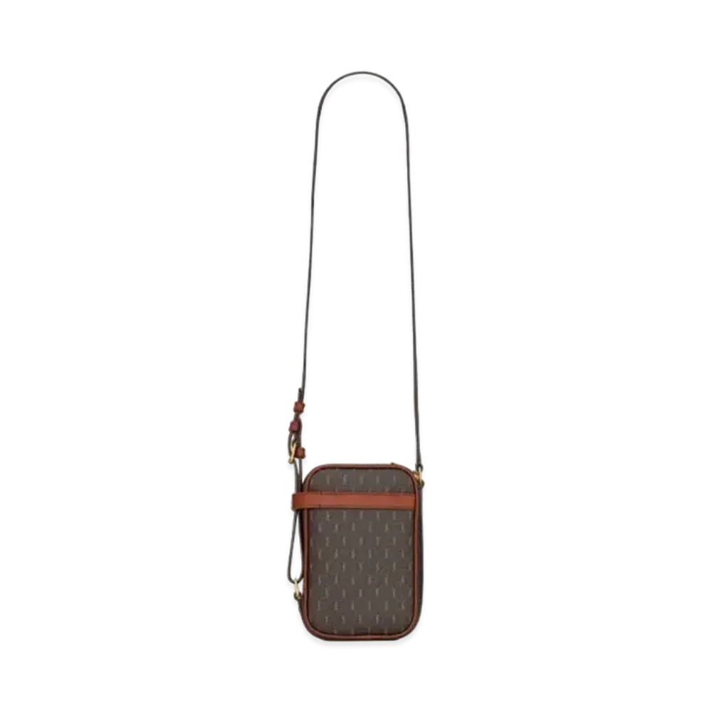 SAINT LAURENT Le Monogramme Crossbody Pouch In Canvas And Smooth Leather "Marron Khaki"