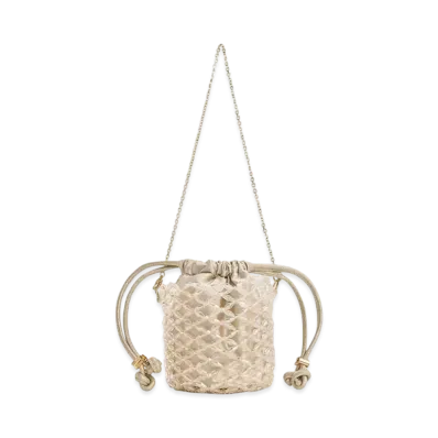 CHARLES & KEITH Beaded Chain Handle Bucket Bag "Champagne"