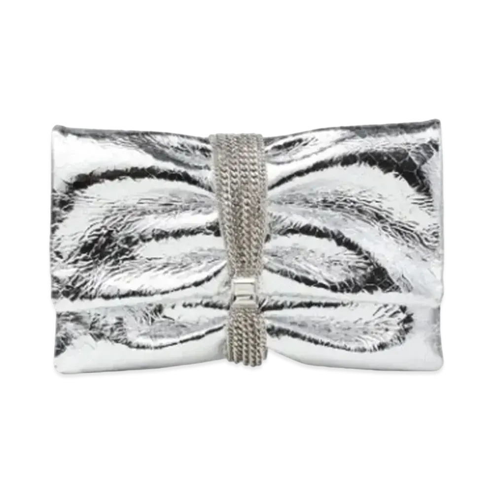 Jimmy Choo Daisy Crackle Leather Clutch Bag With Multi-Chain Bracelet "Silver"