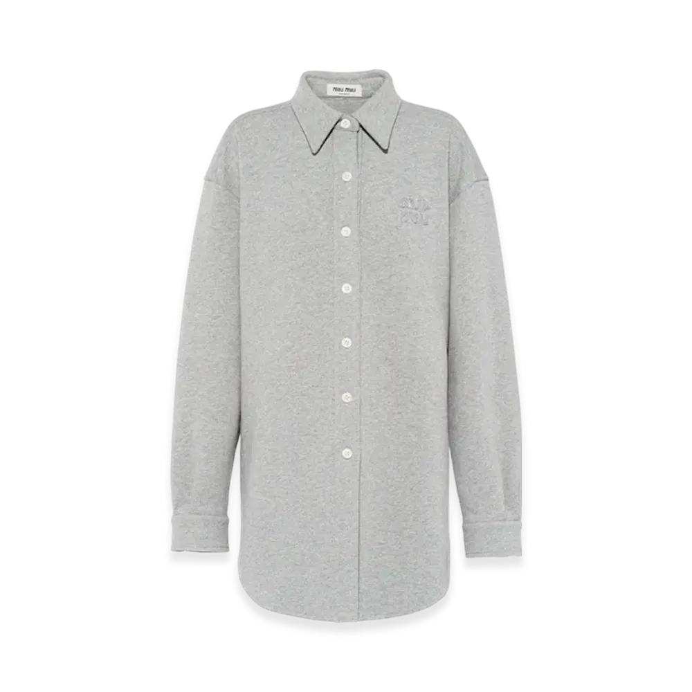 MIU MIU Women's Oversized Cotton Shirt with Embroidered Logo "Grey"