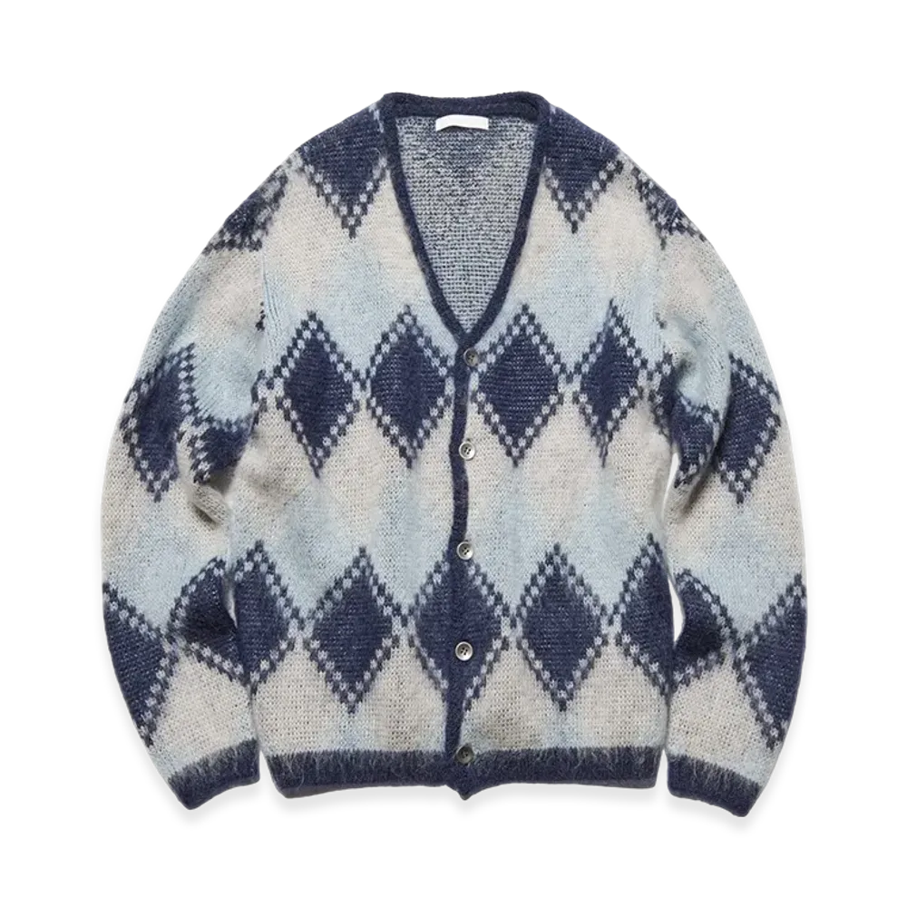SOPHNET. Mohair Argyle Cardigan "Blue"
