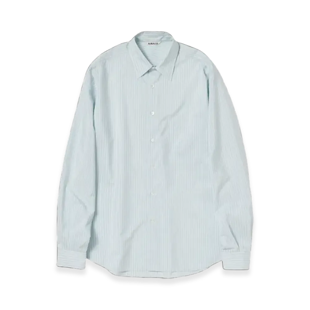 AURALEE Finx Polyester Stripe Shirt "Light Blue Stripe"