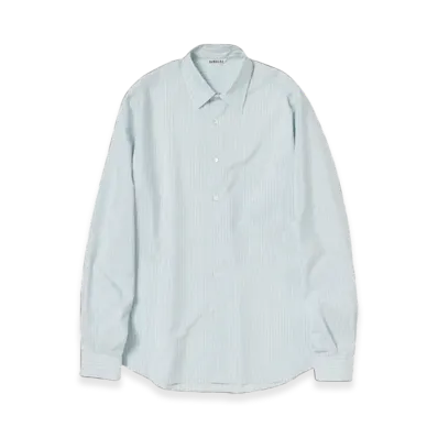 AURALEE Finx Polyester Stripe Shirt "Light Blue Stripe"