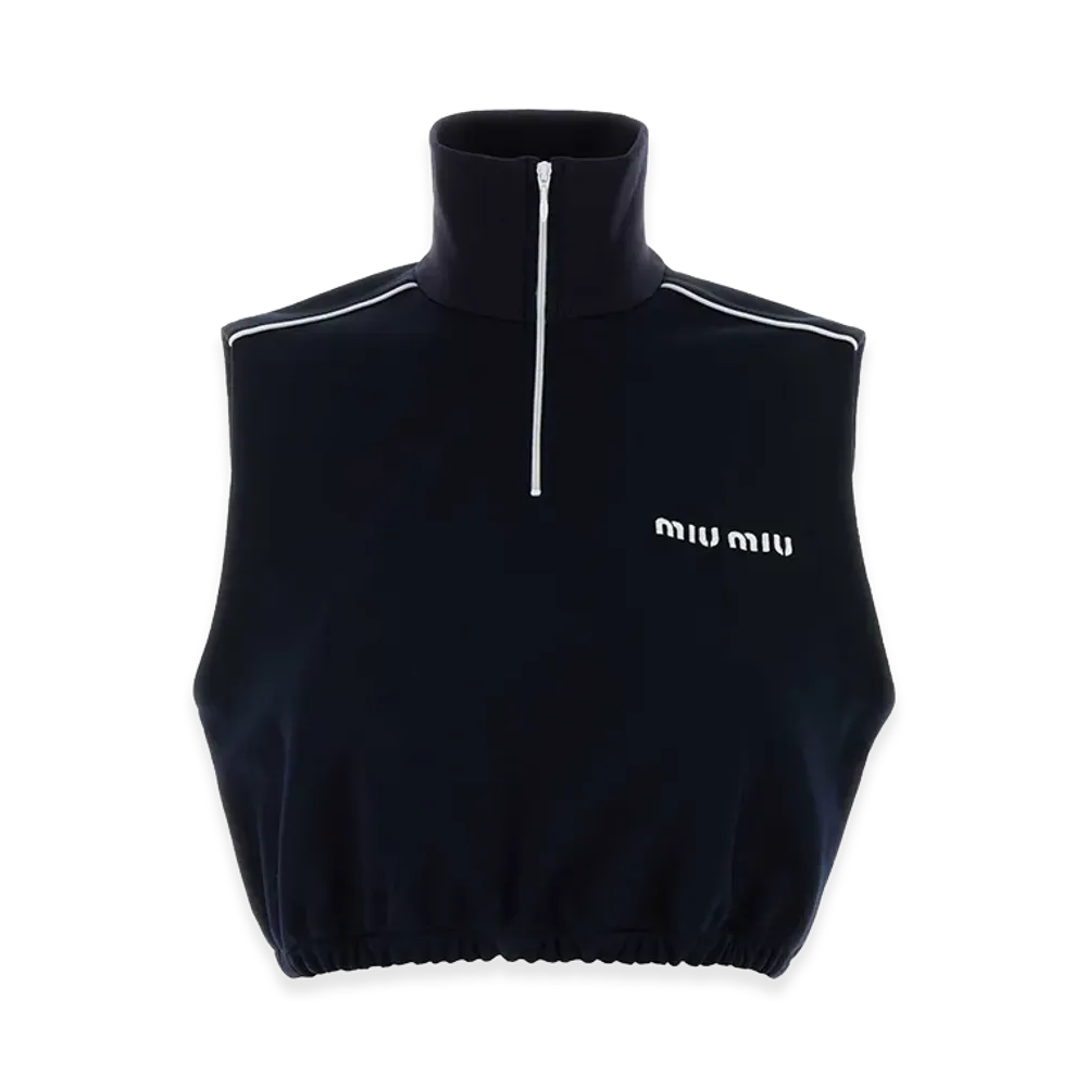 MIU MIU Women's Polyester Blend Top "Midnight Blue"
